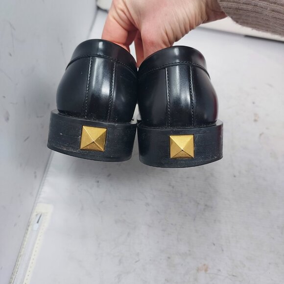VALENTINO GARAVANI ROMAN STUD BLACK LEATHER LOAFER - Picture 7 of 13